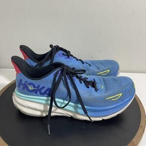 Hoka One One Clifton 9.5 Running Shoes Men 9.5‎ Blue Yellow Cushioned Sneakers